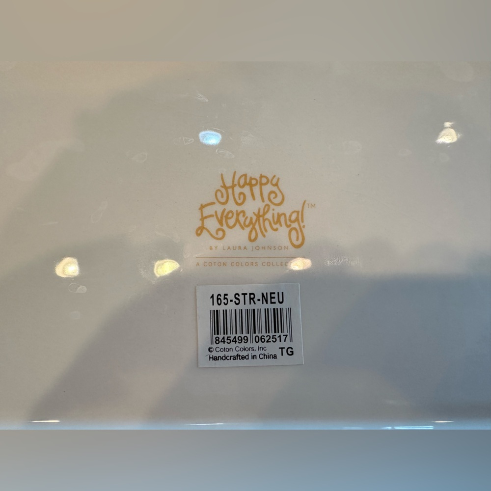 Coton Colors Happy Everything! Tan and White Striped Large Platter 16”x10” - Picture 5 of 7